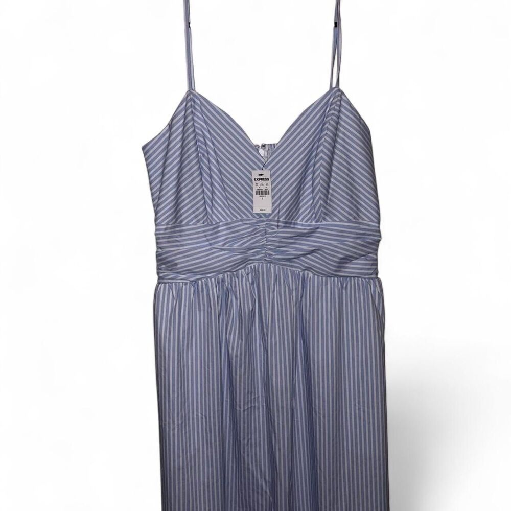 Express NWT Blue White Striped Maxi Dress Smocked V neck Sundress L